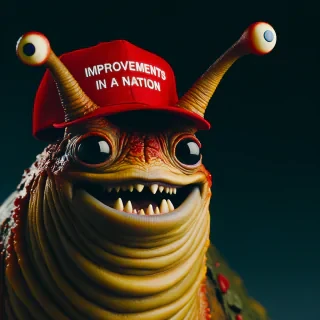 Jabba the hut with a Make America Great Again baseball cap on